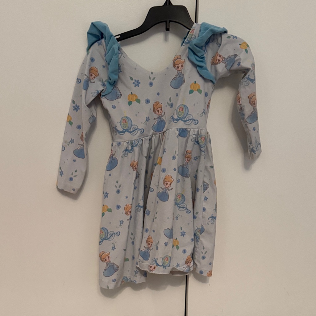 Monica And Andy Blue Princess Print Dress With Ruffle Sleeves